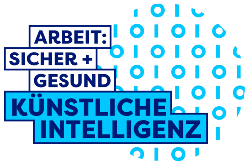 Logo des ASUG-Themenfelds KI. Unter dem Schriftzug ARBEIT: SICHER + GESUND steht der Titel KÜNSTLICHE INTELLIGENZ in der hellblauen Farbe des Themenfelds. Rechts daneben befindet sich ein kreisförmiges Muster aus hellblauen Strichen und Kreisen.